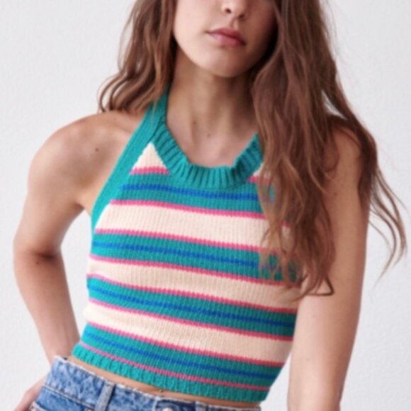 Zara Striped Halter Knit Crop Top Size Small‎ - Picture 1 of 5